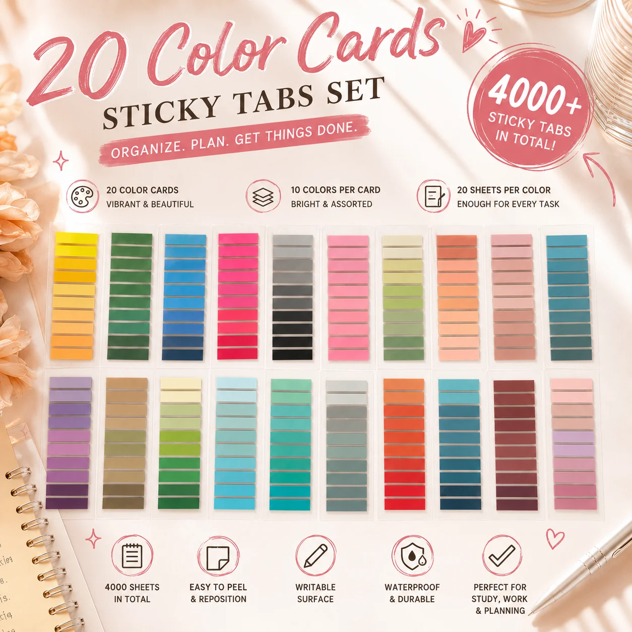 PET Gradient Sticky Index Tabs Writable Self‑Adhesive Page Markers Essential Back‑to‑School Supplies Office Book Stationery
