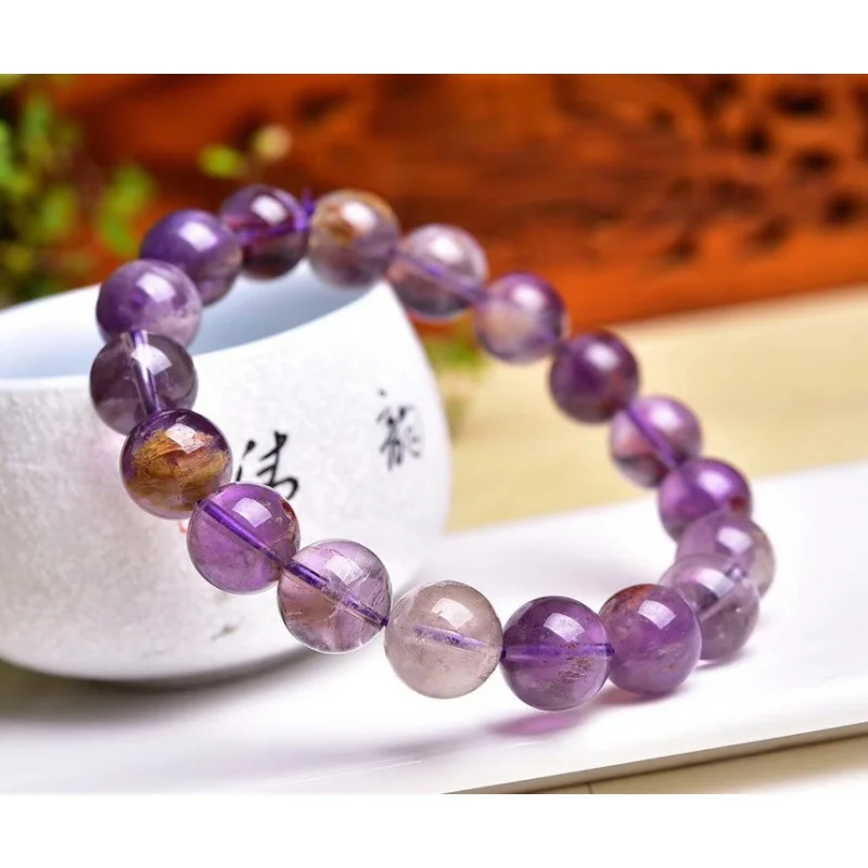 Rutile Aurora Natural Vision Amethyst Wrapped Purple Ghost round Beads