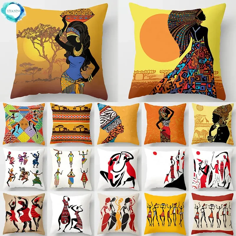 

African Style Pattern Sofa Decorative Cushion Cover Pillow Pillowcase Polyester 45*45 Throw Pillow Home Decor Pillowcover 40891