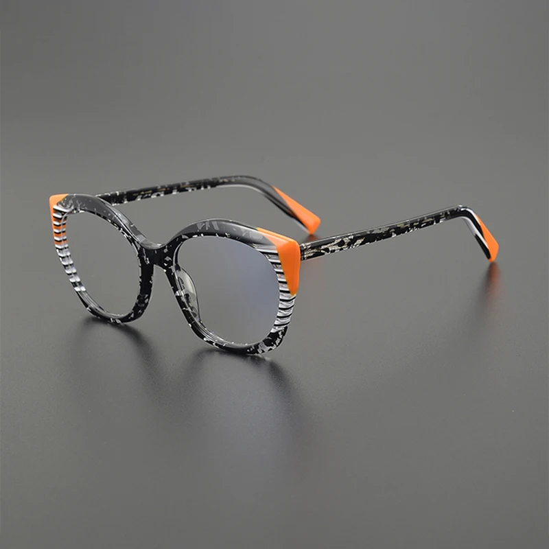 Niche fashion patchwork color glasses frame men and women literary retro cat eyes large frame personality prescription glasses