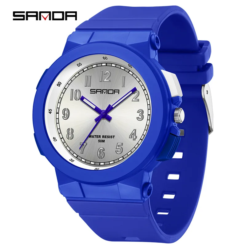 SANDA 6194 Student Quartz Watch Pink White Blue Black Fashion Colorful Luminous Analog Silicone Strap Wristwatches for Boy Girl