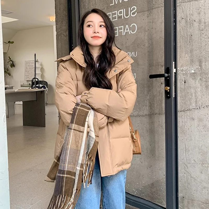 2024ฤดูหนาวผู้หญิงWarm Parkasลําลองหนาคอลงเสื้อแจ็คเก็ตผ้าฝ้ายเกาหลีหลวมHoodedผ้าฝ้ายเบาะOutwear