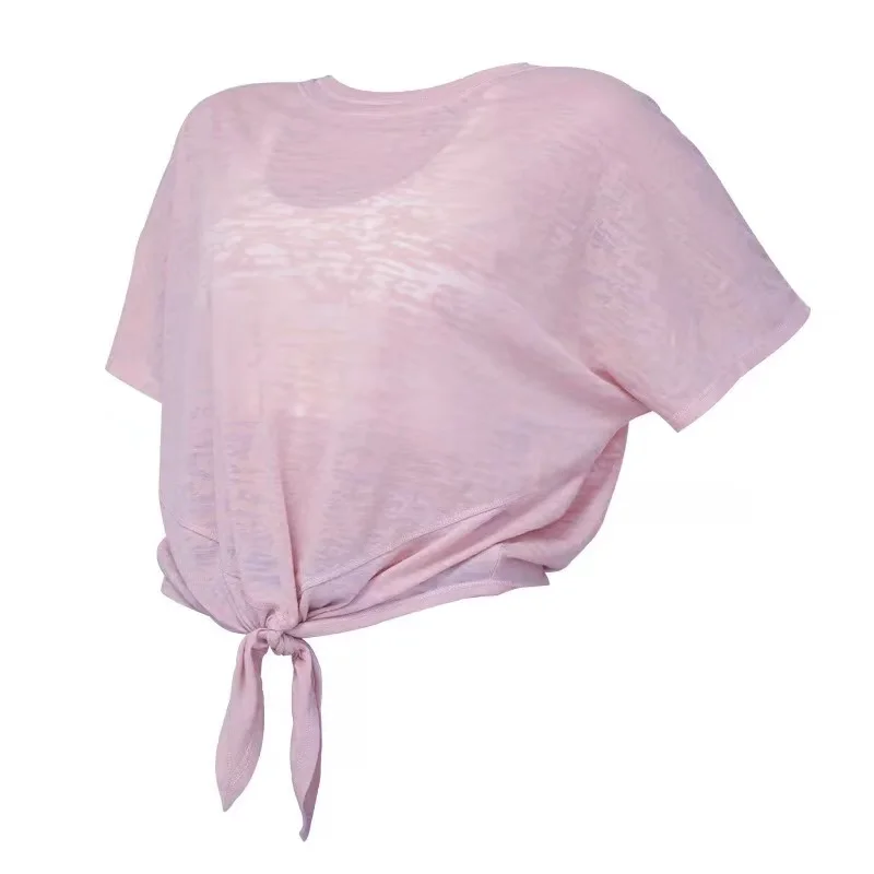 

Loose Sexy Sport T-shirt Women Gym Tank top Knot in Front Short Sleeve Fitness Tops Sports Fitness Shirts Quick Dry Running