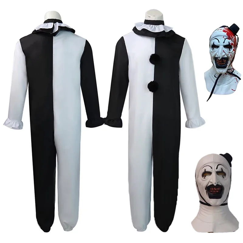 Halloween Adults Children Terrifier Art The Clown Joker Cosplay Costume Horror Jumpsuit Hat Mask Outfits Halloween Carnival Suit