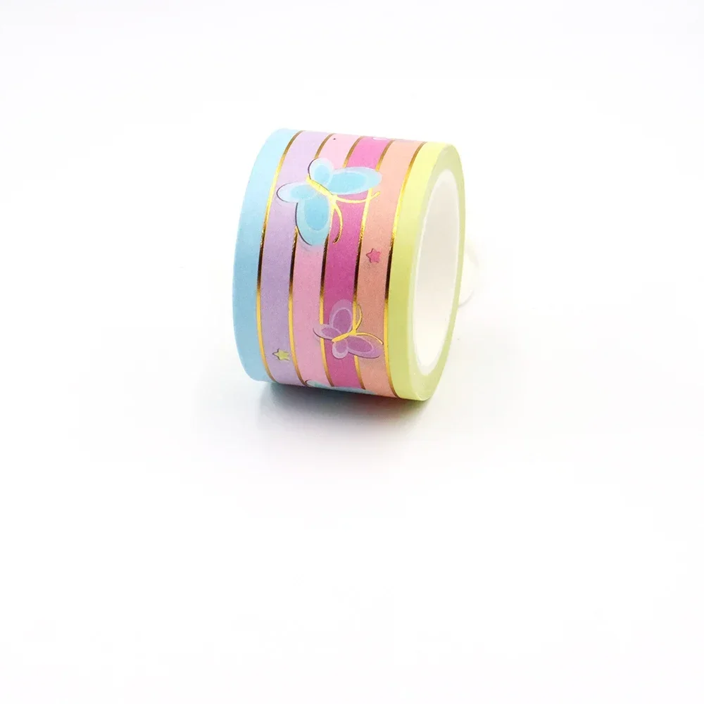 10pcs/lot 15mm x 10m Colorful Stripes Butterfly Masking Adhesive Washi Tape office supplies stationary tape sticker