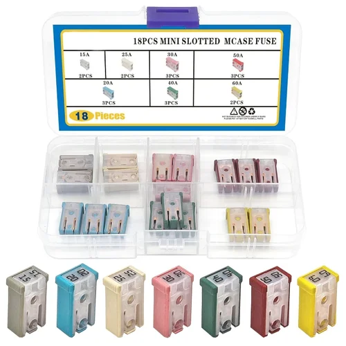 Imagen 1 del producto Kit surtido de fusibles para coche, Kit de funda de fusible especial cuadrado con caja de carcasa de plástico, accesorios de repuesto para coche, fusible Mcase 15-60A, 18 Uds.