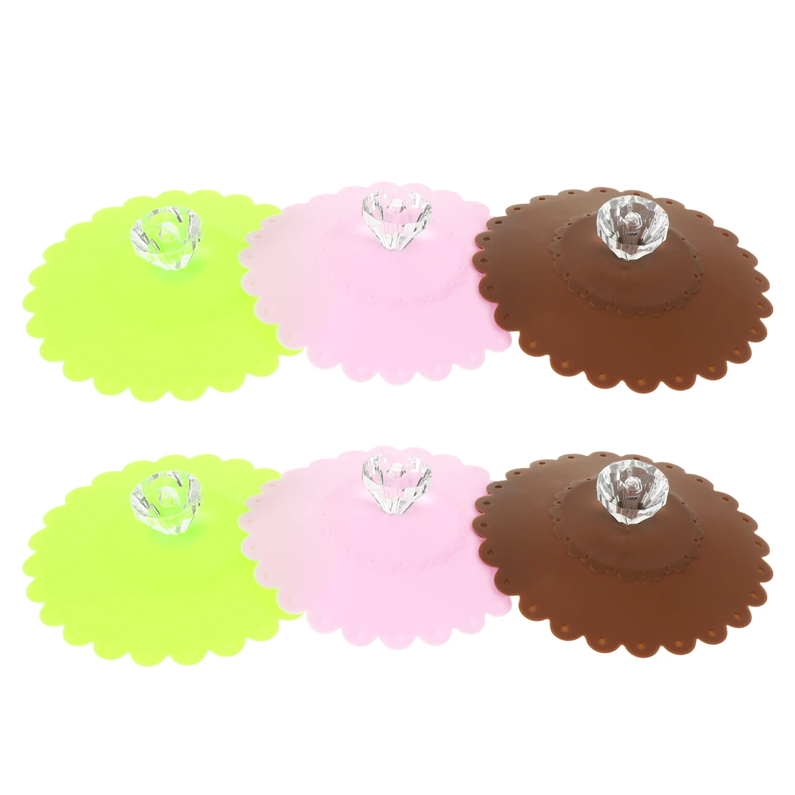 

6 pcs 10.5Cm Silicone Mug Cover Transparent Diamond Flower Pattern Cup Lids Airtight Leak Proof Reusable Food Grade For Home