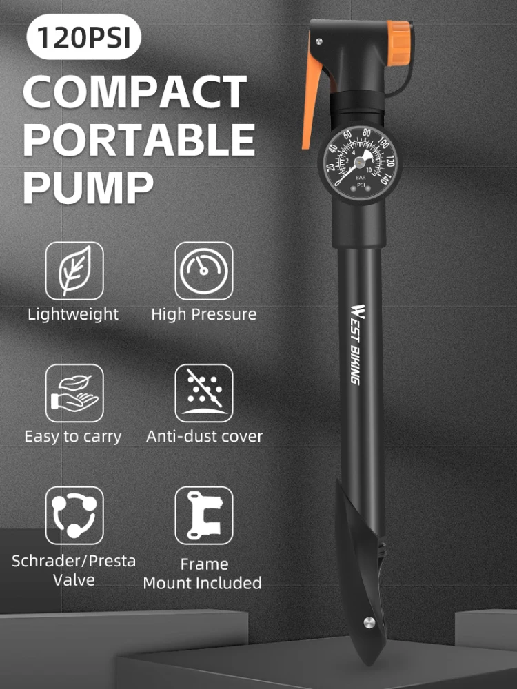 AliExpress West Biking WEST BIKING Bicycle Pump 120PSI Portable Aluminum Alloy Bike Pump Schrader Presta Valve Inflator Mountain Road Bike Accessories