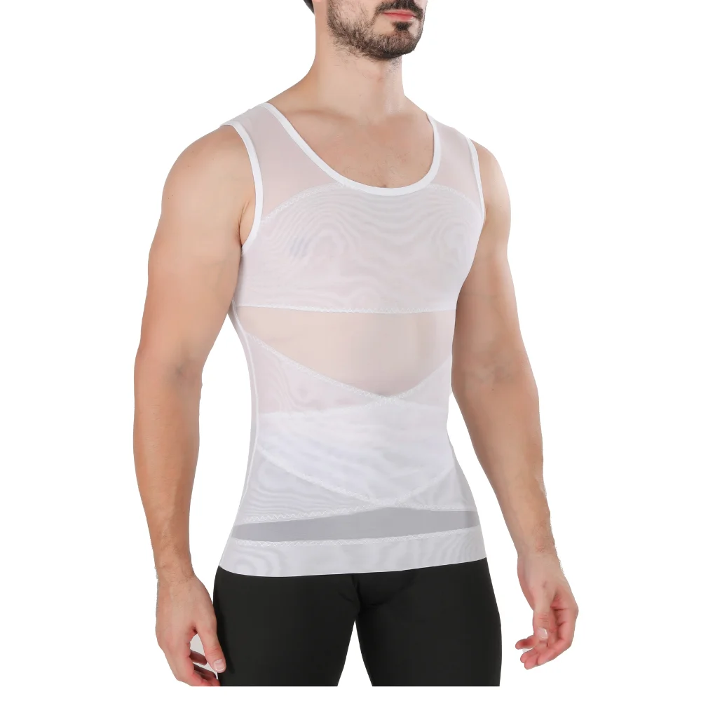 Men\'s Chest compression shirt to hide gynecomastia moobs slim chest slim belly tank top for Summer