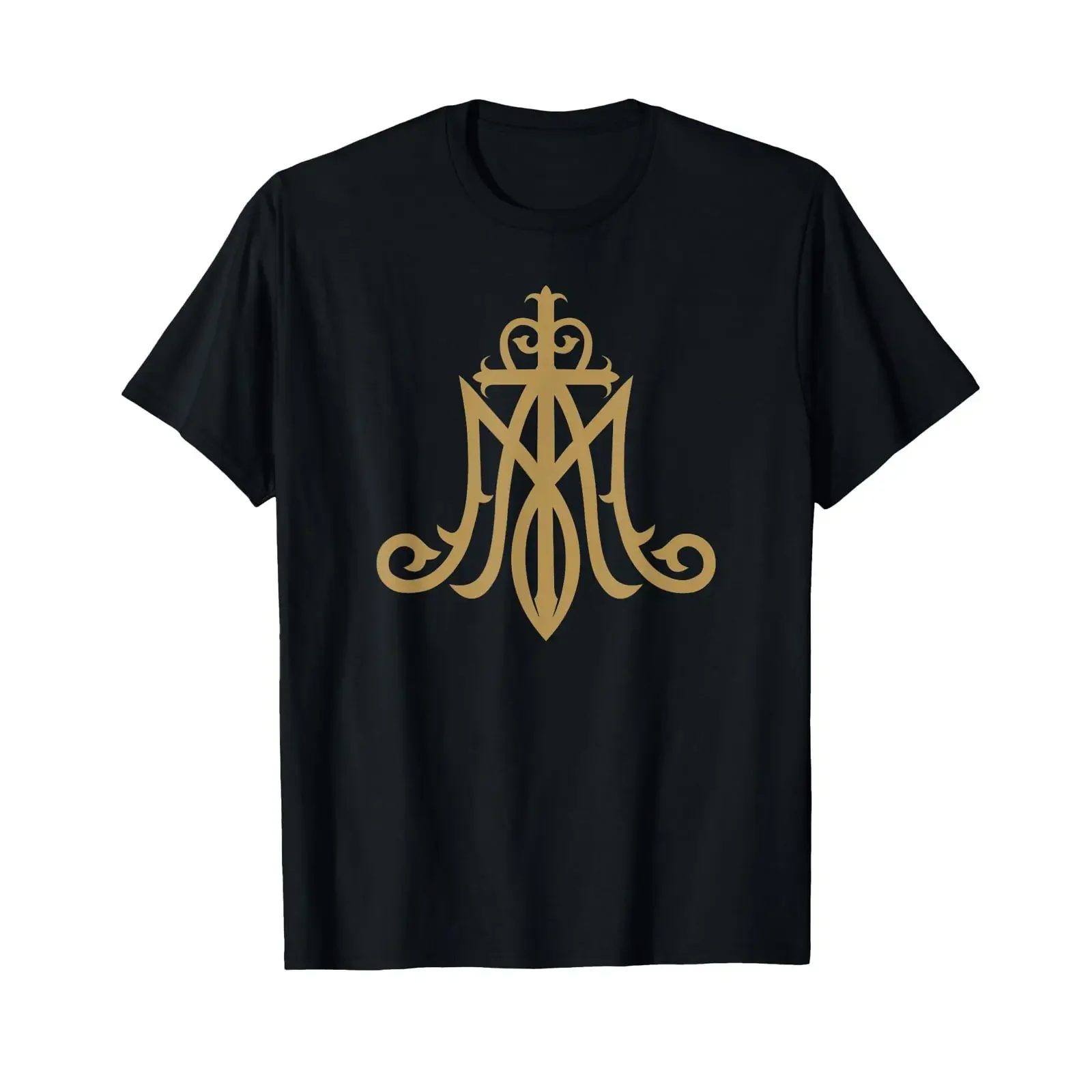 Camiseta católica con monograma de la Virgen María, insignia Ave Maria, ropa de calle vintage lavada para hombre, ropa de diseñador suave, moda Unisex