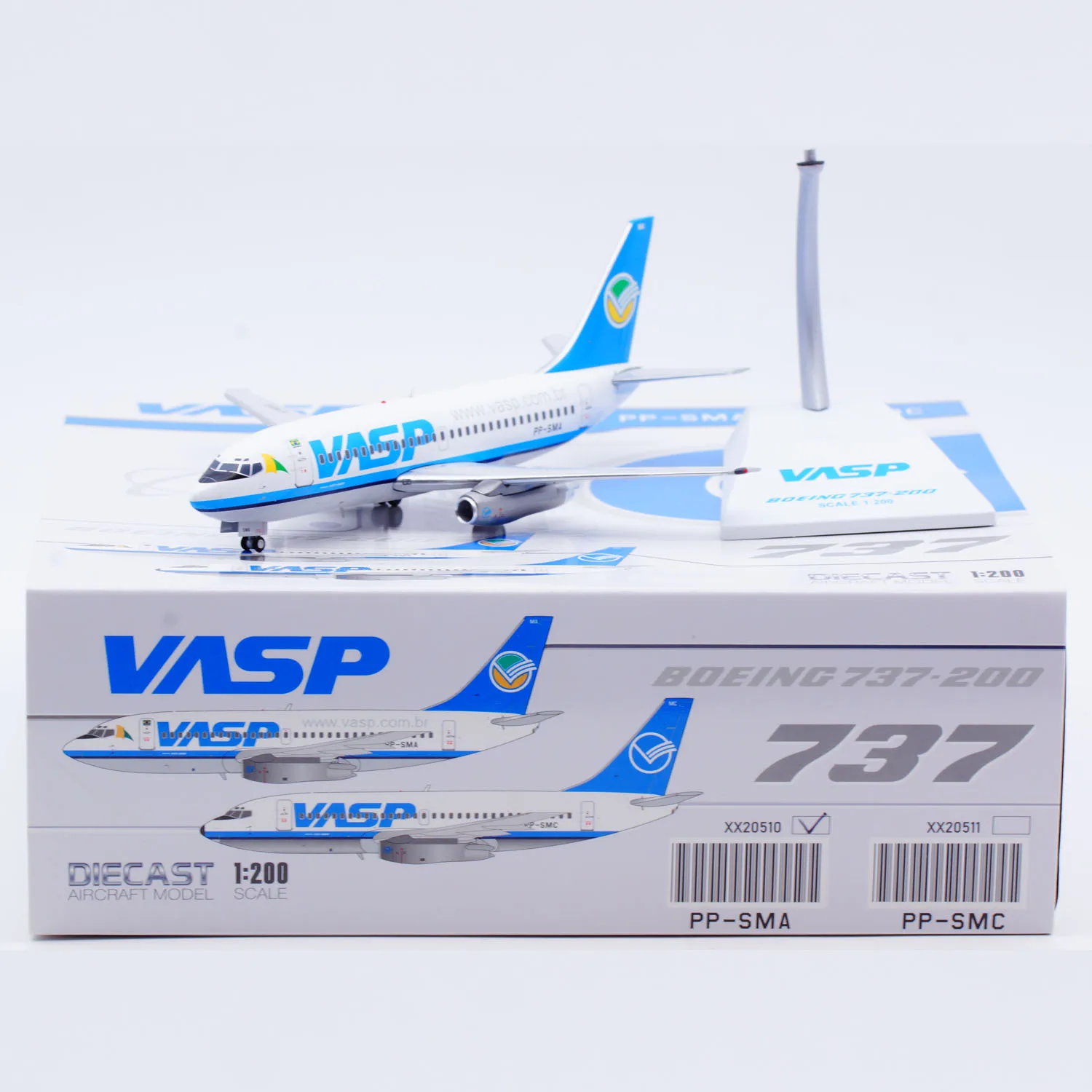 

XX20510 Коллекционный самолет из сплава в подарок JC Wings 1:200 VASP Boeing B737-200 Литая под давлением модель самолета PP-SMA с подставкой