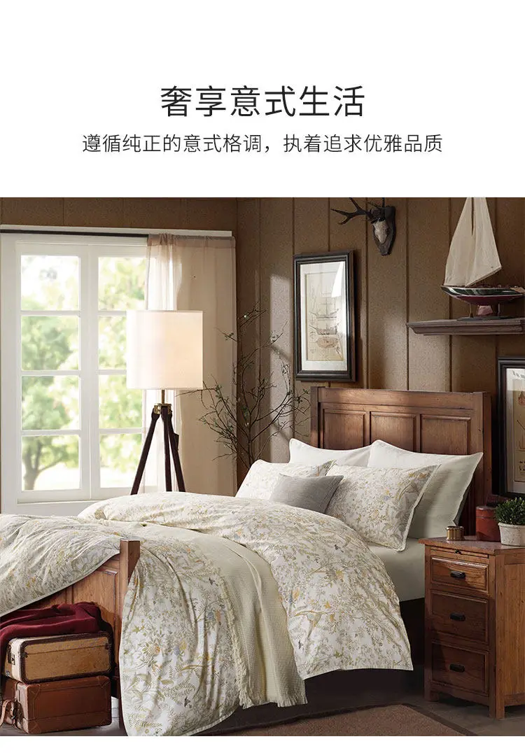 Long-staple cotton four-piece set of pure cotton printing light luxury cotton bed quilt cover bedding sheets