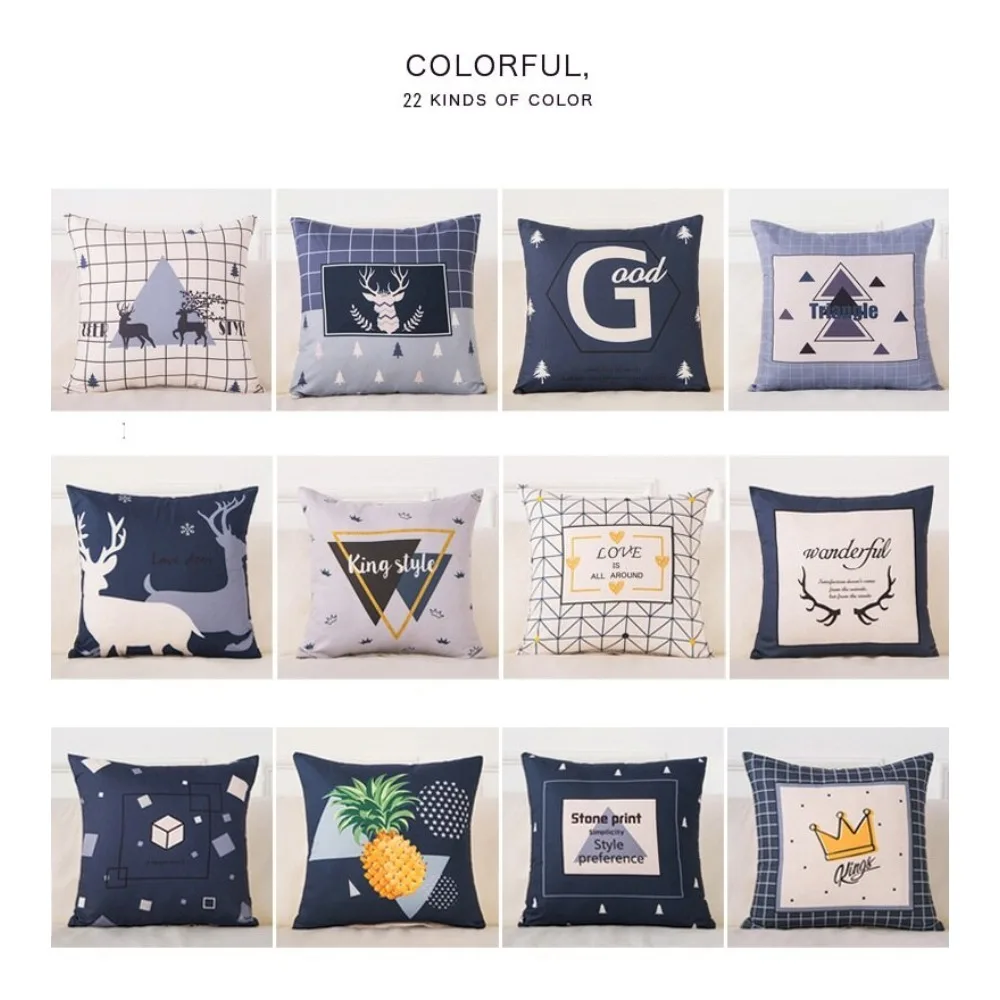 CIFBUY Blue Gray Deer Flannel Cushion Cover 30x50/45x45/50x50cm Geometric Decorative Throw Pillow Case for Office Sofa Car Home