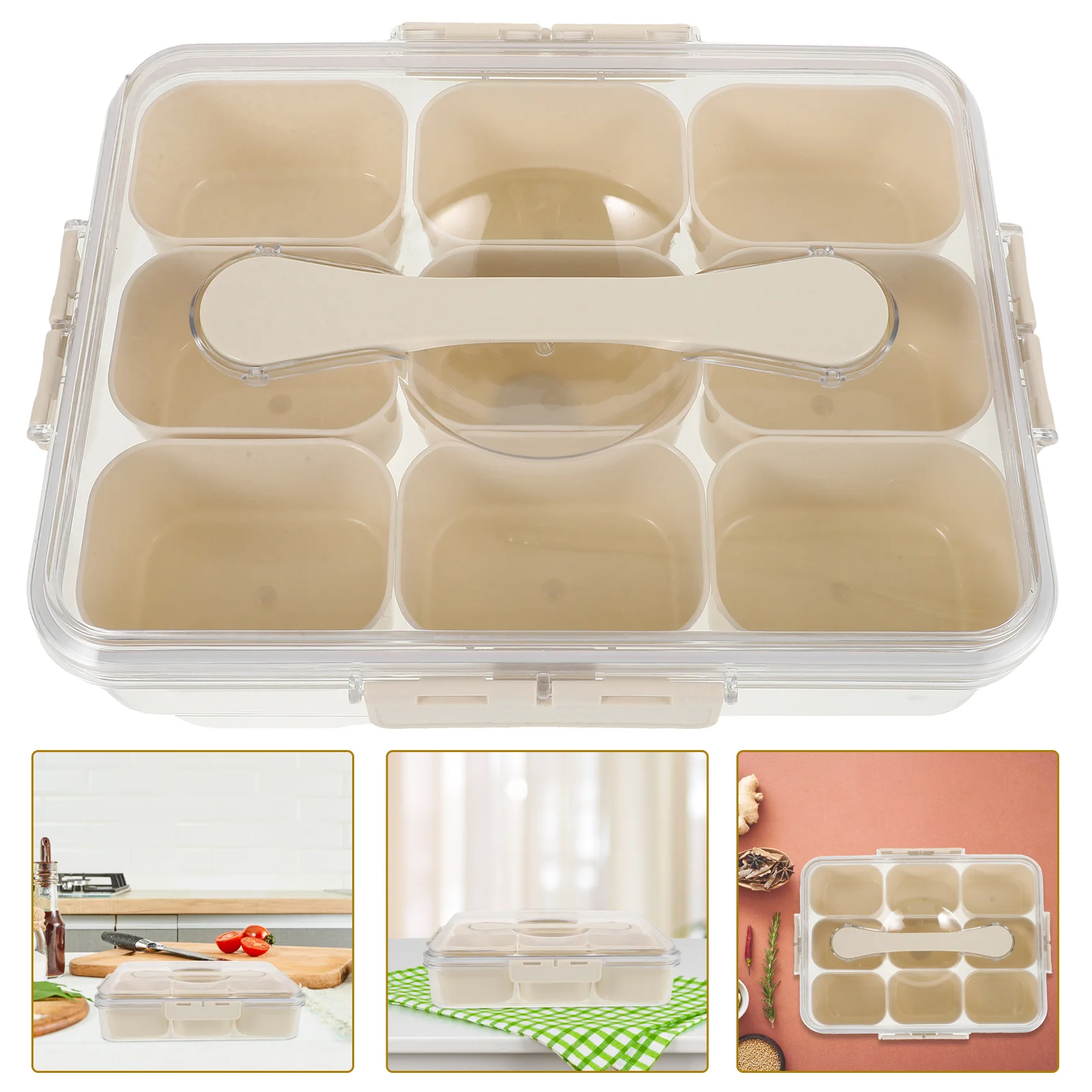 

Seasoning Divider Box Kitchen Storage Organizer Sealed Lid Fresh Food Compartment Travel Carry Container Household