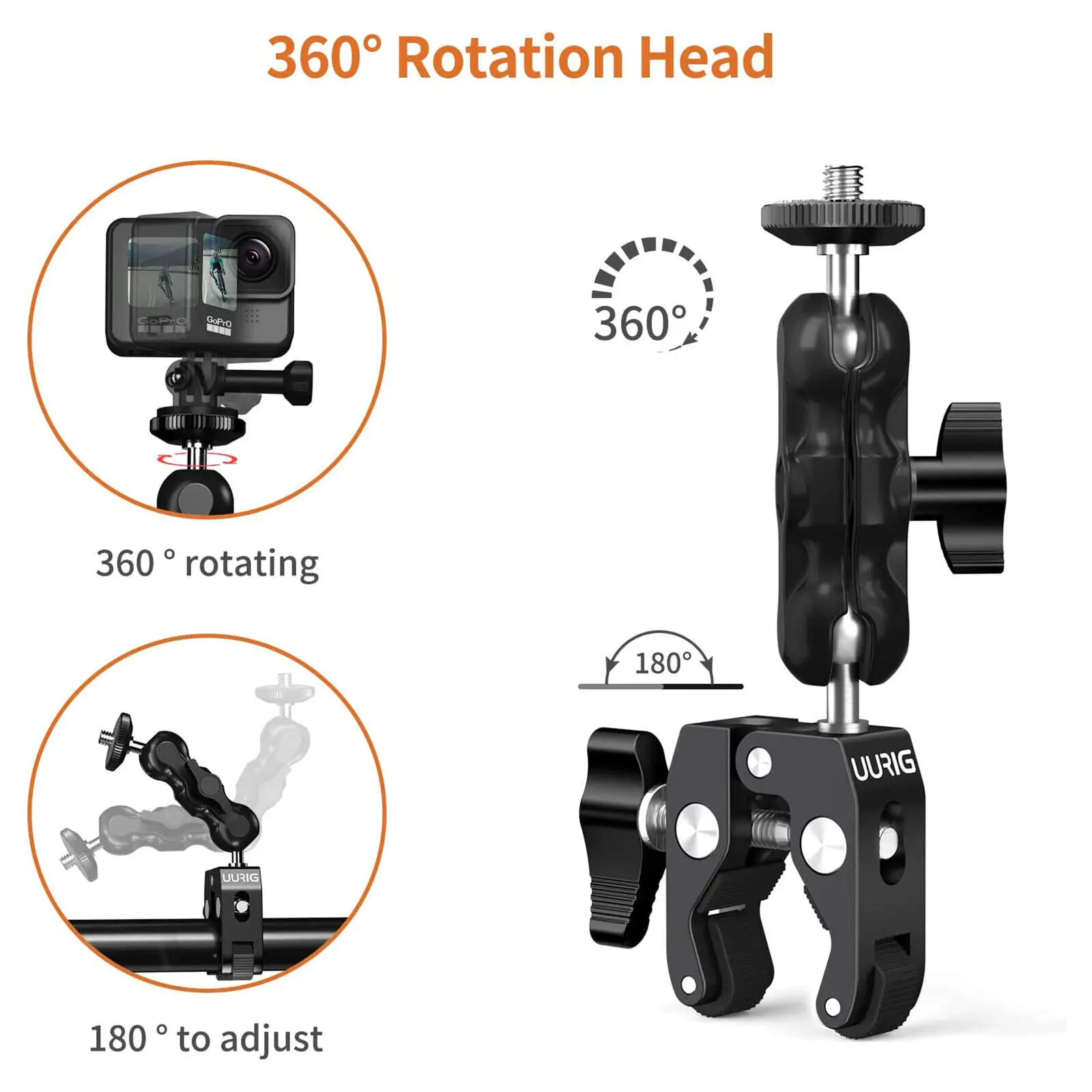 

UURIG BH-09 Super Clamp Magic Arm Double Ball Head Camera Mount For GoPro Magic Arm Clamp for DSLR Camera Monitor LED Light Mic