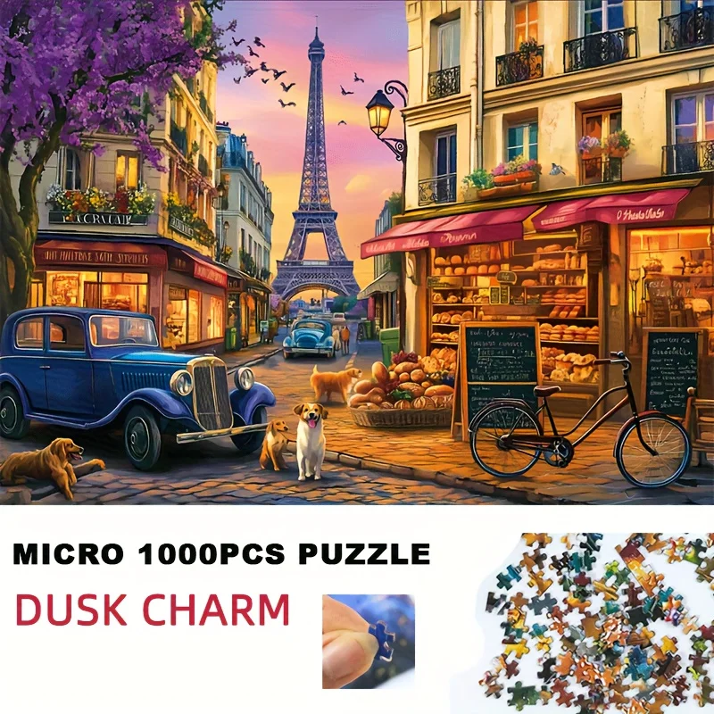 Paris at Dusk 1000-Piece Mini Jigsaw Puzzle for Adults Charming Evening Scene 38x26cm (15x10.2 Inches) Ideal Christmas Gift