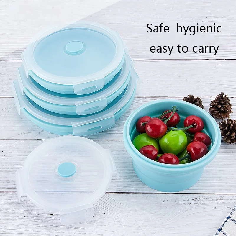 Collapsible Food Storage Container with Lid Portable Silicone Food Container Microwave Freezer Safe Lunch Box