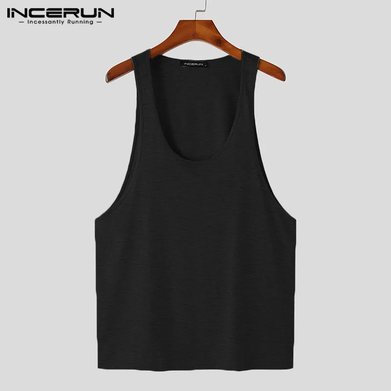 Fashionable Solid Tops INCERUN New Men Large U-neck Waistcoat Male Loose Comfotable All-match Simple Sports Tank Tops S-5XL 2023