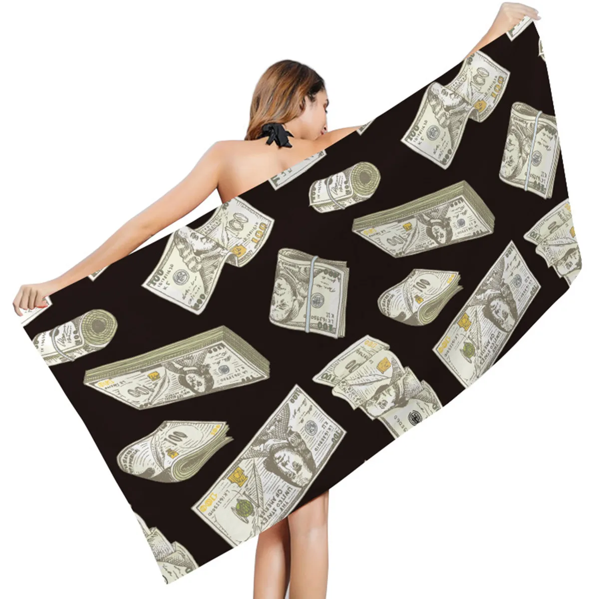 Serviette de Plage Personnalisée en Forme de Dollar Money pour Adulte, Poncho de Yoga, Spa, Gym, Couverture de Surf pour la Maison, Couverture de