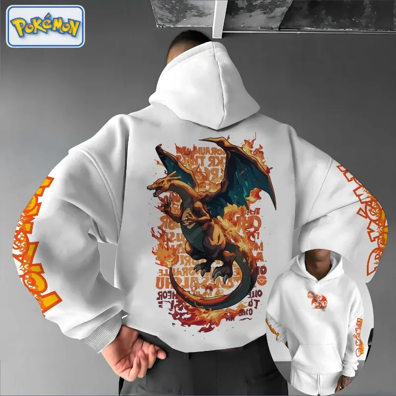 

2025 Pok É Mon Classic Character Spitfire Dragon Print Men and Women Autumn/Winter Thick and Wide Y2K Halloween COS Wide Hoodie