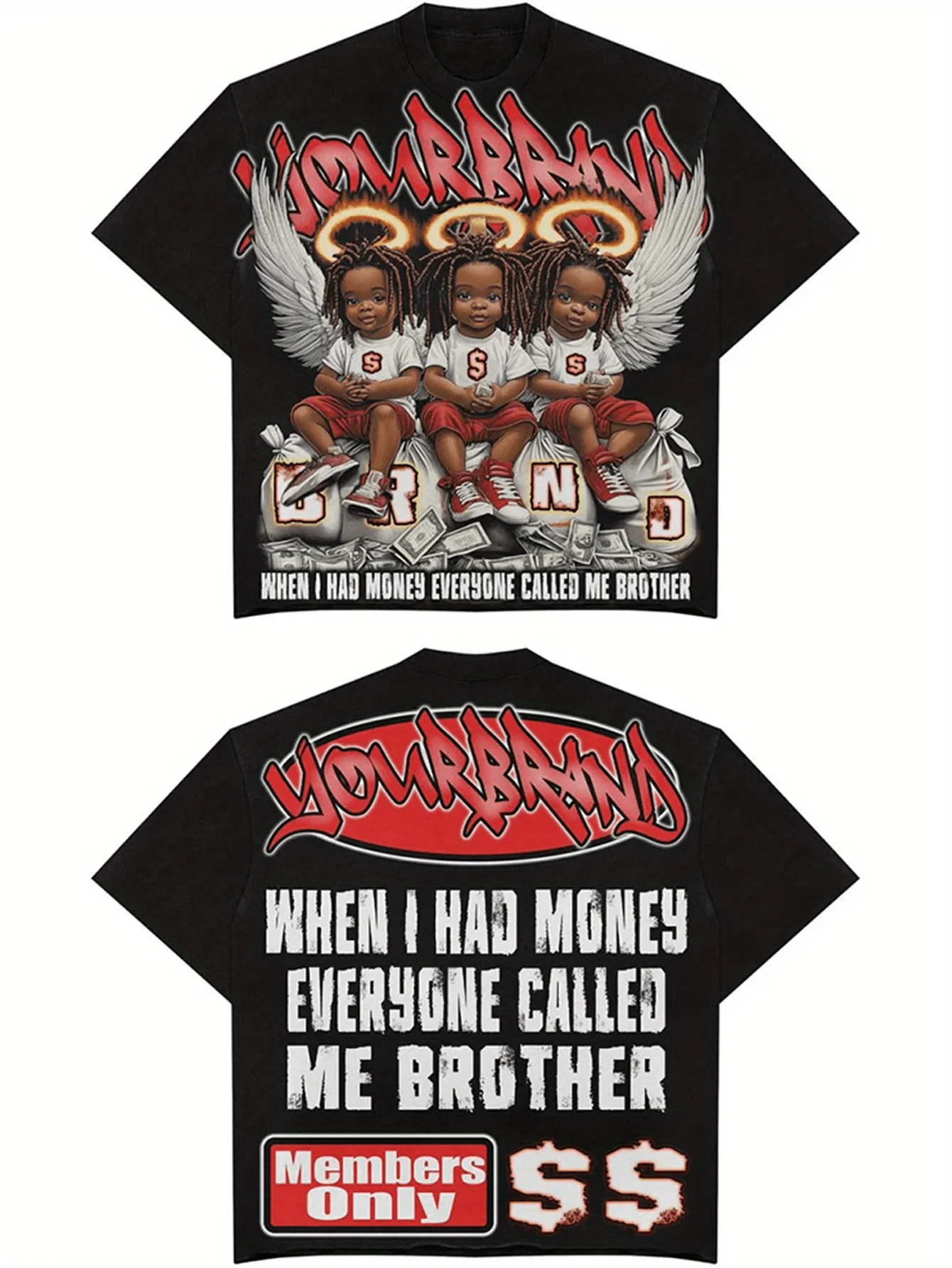 Men's Y2K T-shirt pure cotton streetwear bold "when I had money everyone called me brother" short sleeved harajuku t shirts