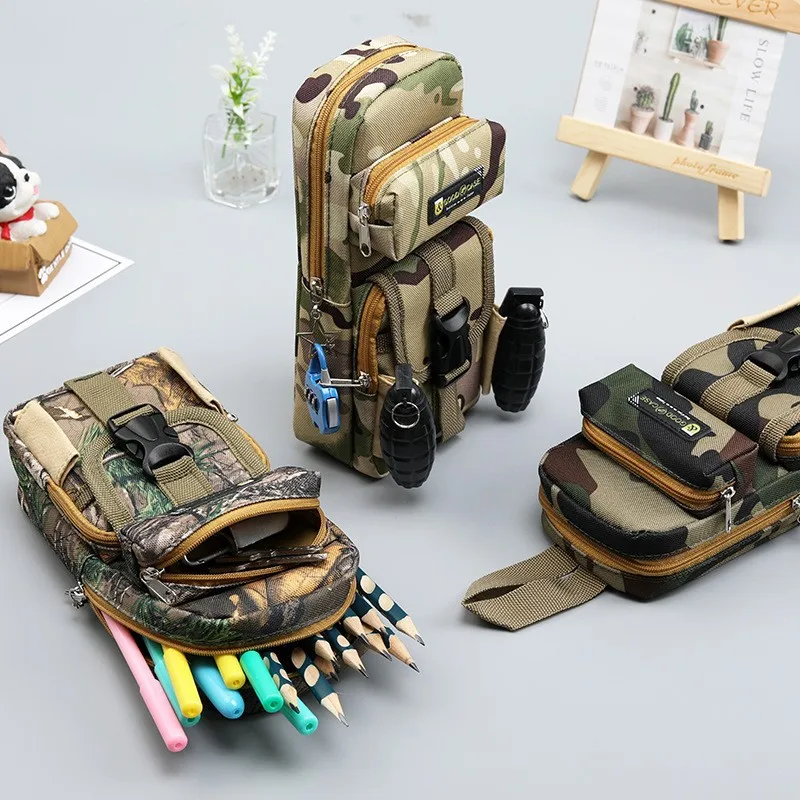 Estojo de lápis camuflado para meninos, bolsa lápis estilo soldado, papelaria de alta capacidade, material escolar, 1 peça