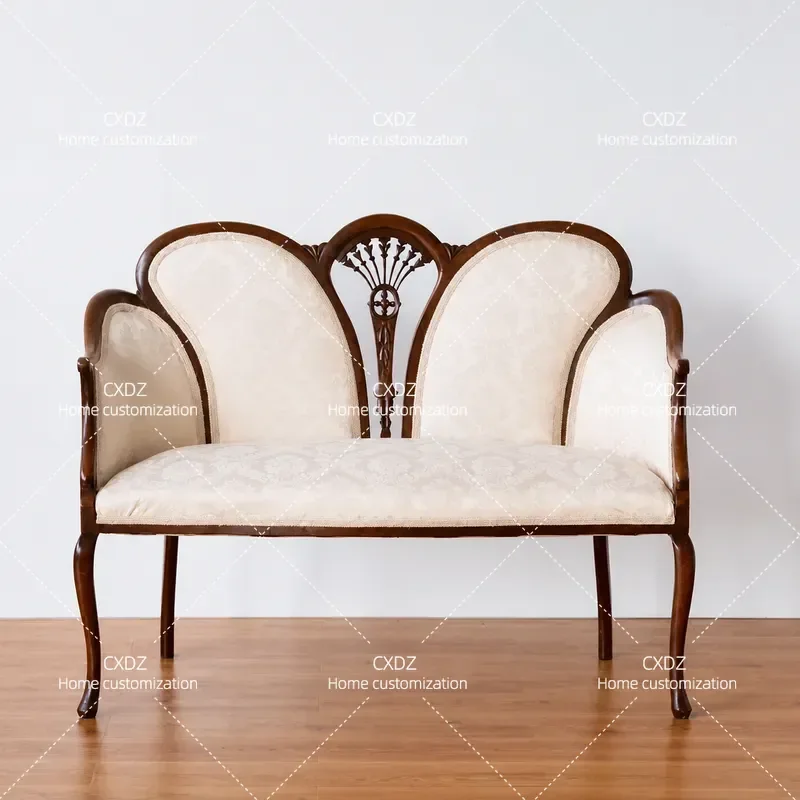 Solid Wood Fabric Casual Sofa Single Double Three Seater Hand Carved Combination Furniture for Living Room Balcony