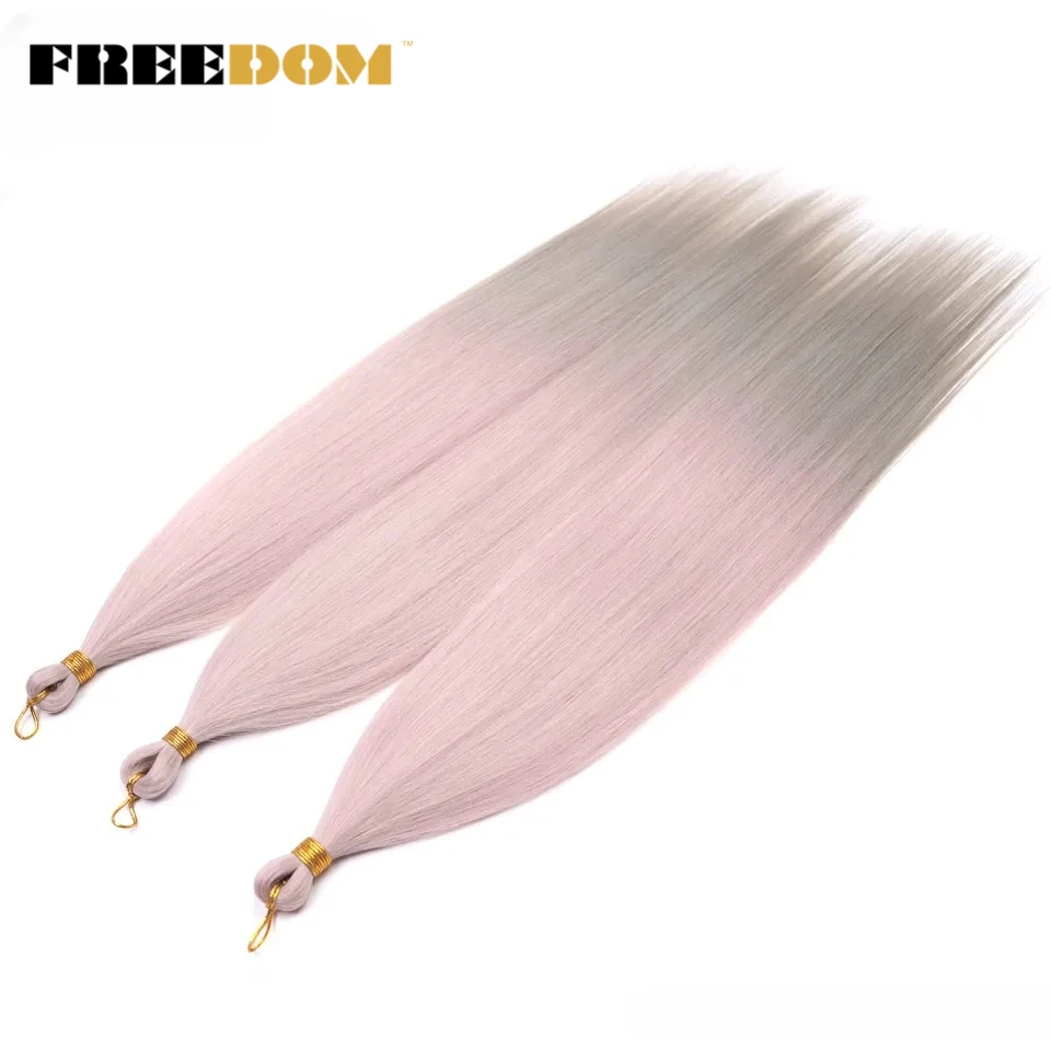 FREEDOM Ariel Glattes Haar Bündel Synthetische Häkel-Flechthaarverlängerungen 28 Zoll/3 Stück Ombre Braun Regenbogen-Flechthaar – Detail 12