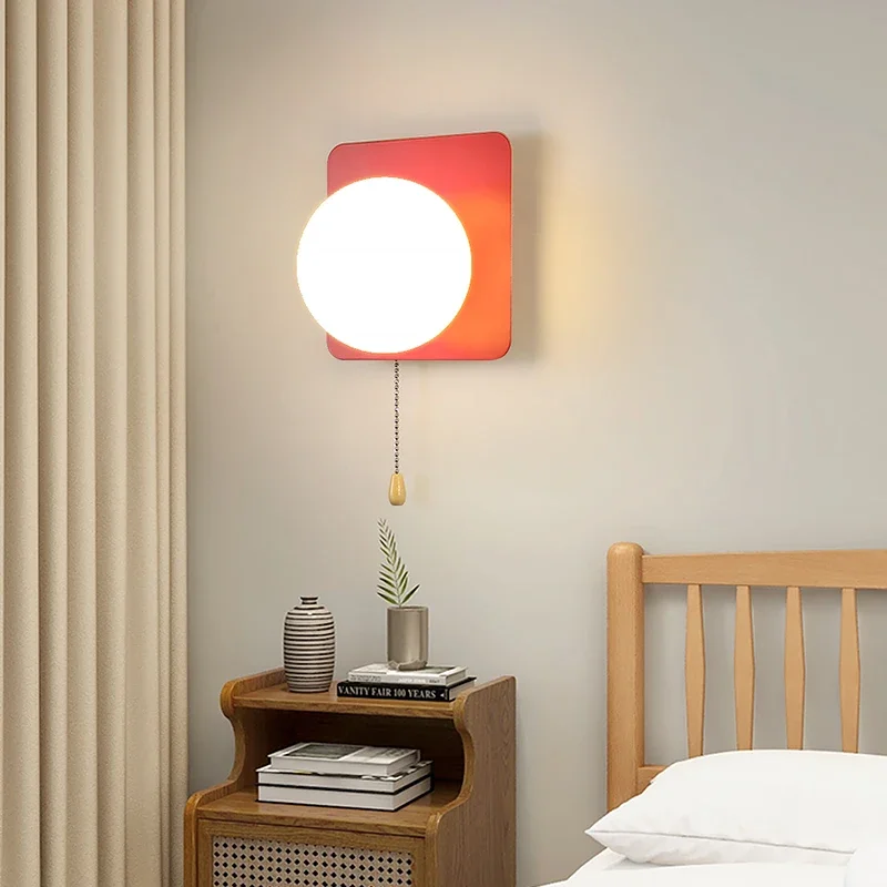 

Nordic Colorful Square Wall Lamp Bedroom Bedside with Cable Switch Glass Wall Lamp Living Room Decoration Indoor Lighting