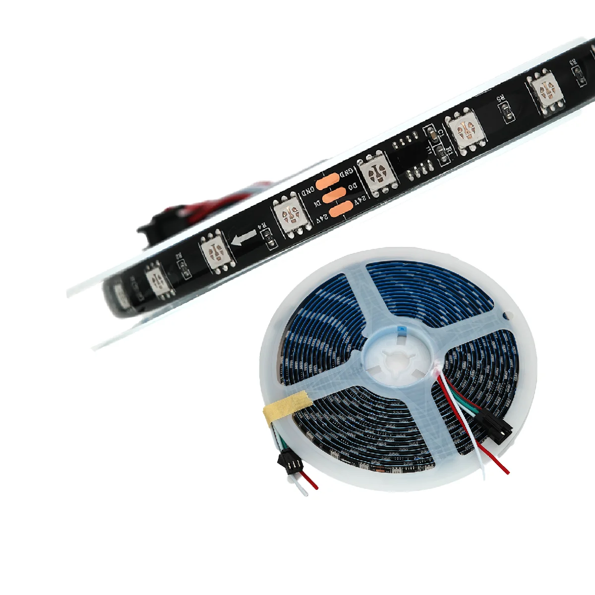 5M 12V 24V Addressable 5050 RGB LED Strip IP67 Waterproof 16703 WS2811 IC Flowing Color Chasing Flexible Programmable Light Tape