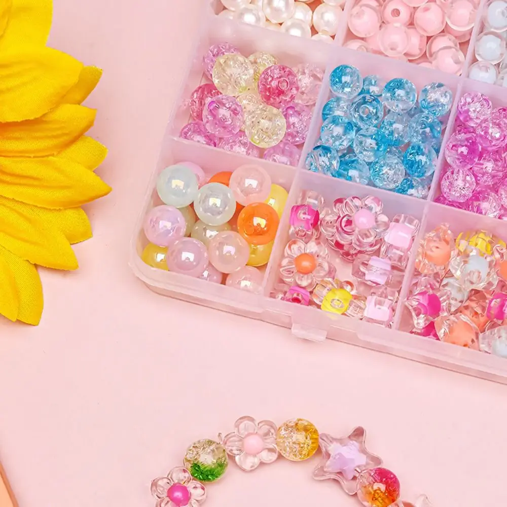24 Grid DIY Handmade Beaded Kit Acrylic Colorful Beads Bracelet Making Kit Candy Color Kawaii Beads for Children Girl