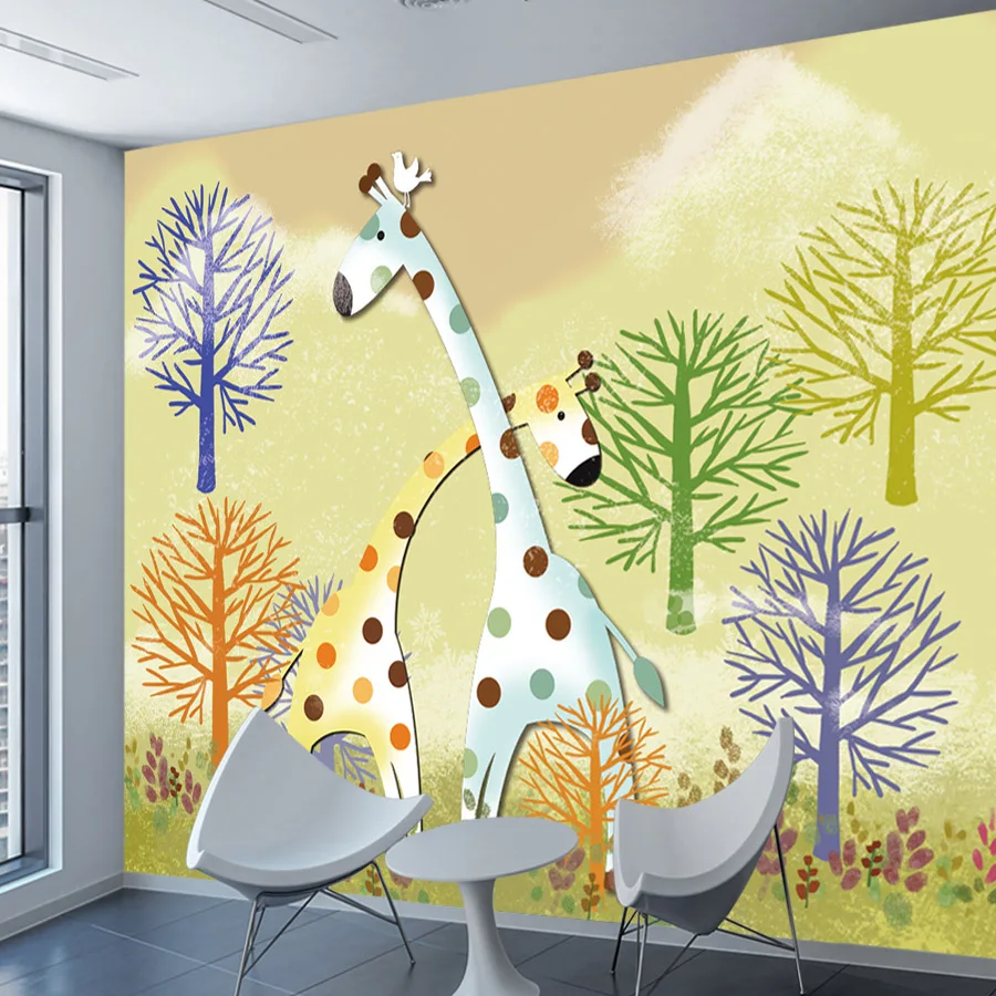 

Пользовательские обои Peel and Stick для гостиной, детской спальни, обои, домашний декор, украшение для детской комнаты, мультяшная фреска с изображением жирафа, кровати