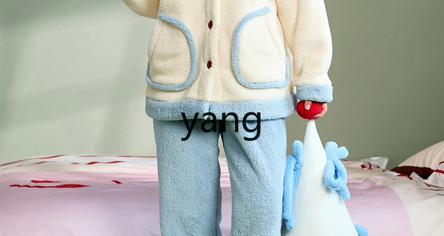 LMM pajamas women's winter coral fleece warm cute fleece can be worn outside loungewear