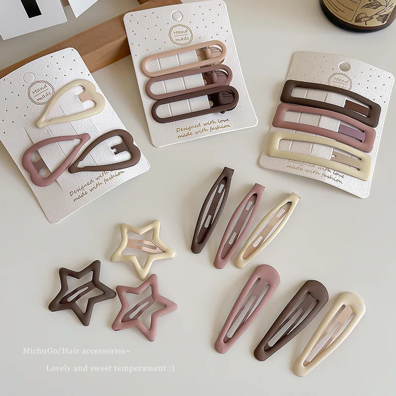 3/4Pcs/Set Women Girls Fashion Coffee Color Geometric Star Ornament Hair Clips Adult Sweet Hairpins Female Cute Hair Accessories