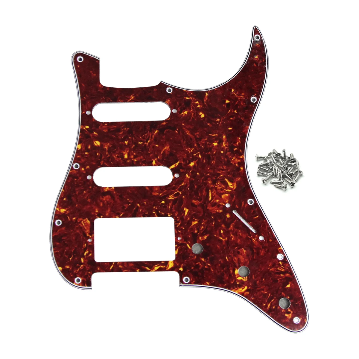 FLEOR Red Tortoise SSH 11-Hole Guitar Pickguard HSS Scratch Plate 4Ply with Screws for Electric Guitar