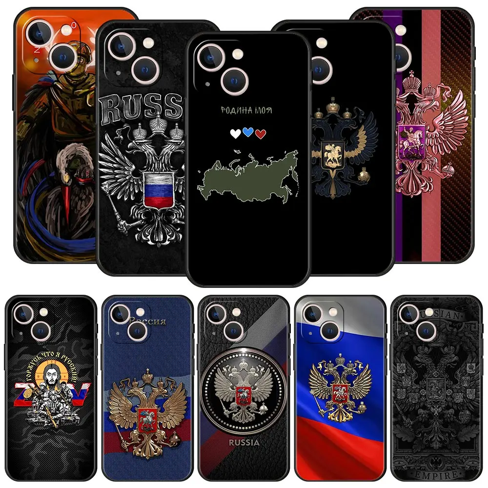 Russia Flag For iPhone 11 12 13 15 14 Pro Max Phone Case X XR XS 7 8 Plus SE 2020 Luxury Black Soft Silicone Cover Funda