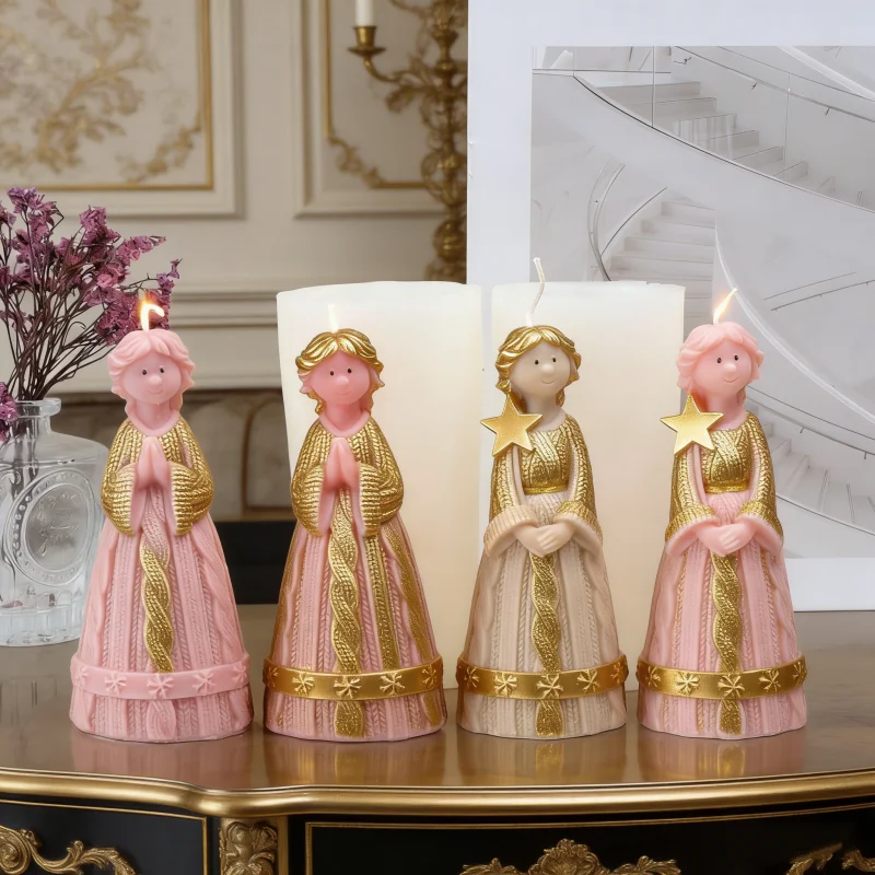 2 Styles Praying Angel Silicone Candle Mold 3D Knitted Texture Robe Cherub Figurine Mould with Star Accent DIY Candle Home Decor
