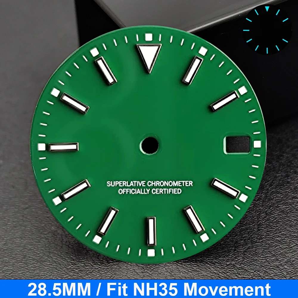 28,5mm Uhrenzifferblatt und Zeiger Set Blau-Grün Leuchtend Passend für NH35 E2824 M8215 Uhrwerk Super Leuchtende Uhrenmodifikation Ersatzteile – Detail 11