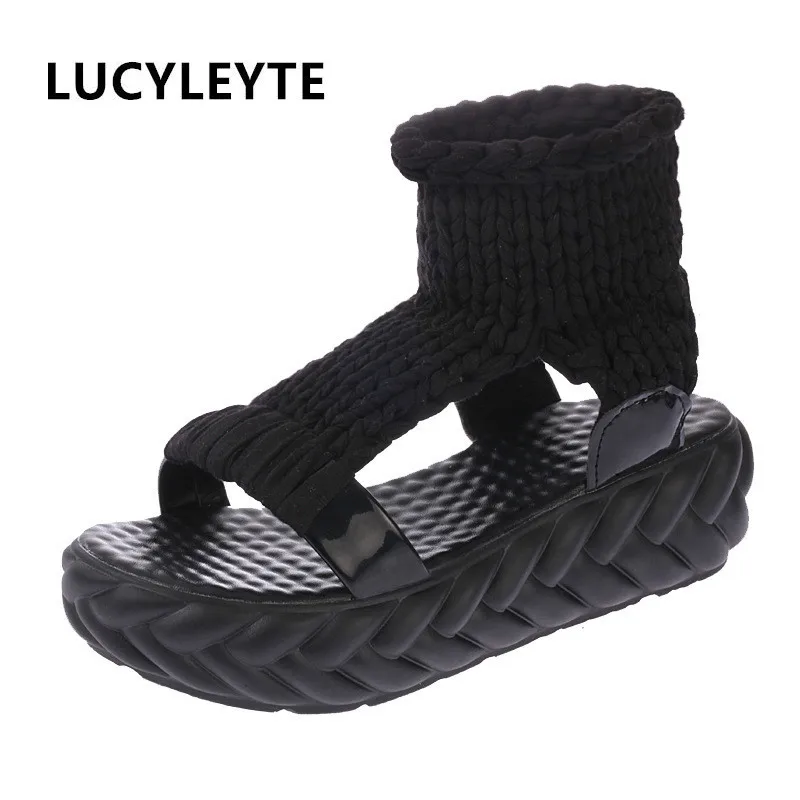 Comfortable Casual Wool Women\'s Summer Sandals New Arrival Knit Platform Shoes Candy Color Wedge Sandalias Women 2022