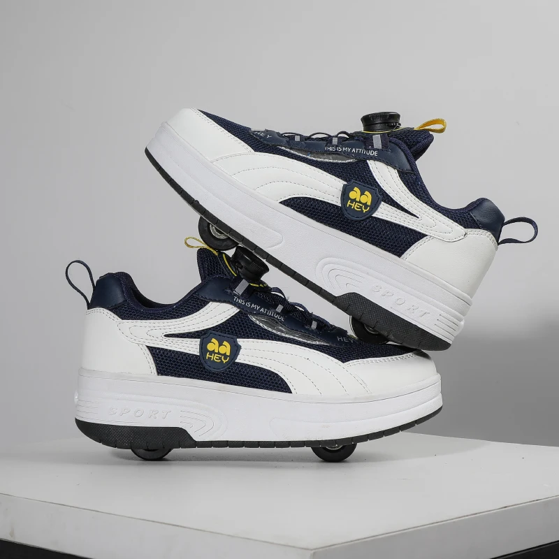 

Fall Kids' Roller Sneakers: No-Tie 4-Wheel Retractable Skates, Cool Boys' Wheeled Shoes for Students