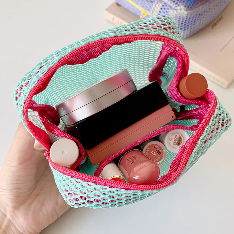 Square Mesh Cosmetic Bag Portable Zipper Makeup Organizer Multi-purpose Travel Sundries Storage Bag For Women