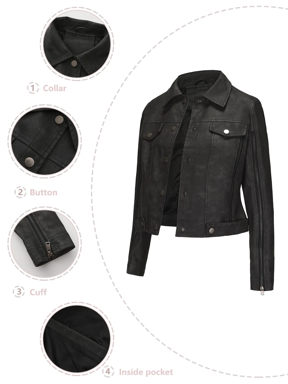 Fashion zipper motorcycle jacket long sleeved cardigan popular jacket spring and autumn thin leather jacket women's clothing