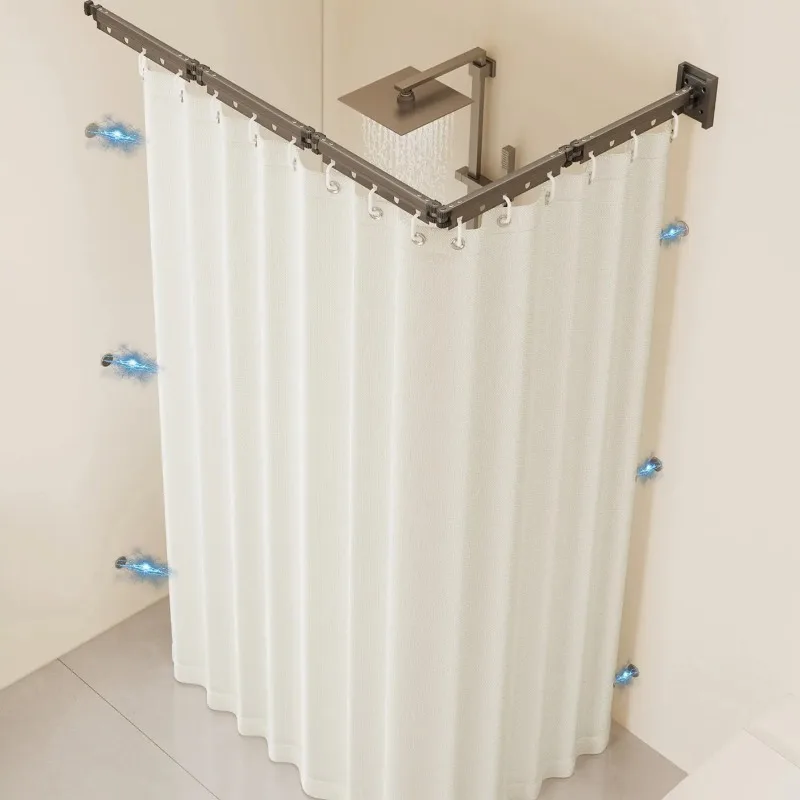 Foldable Waterproof Shower Curtain Mold Resistant No Drill Curved Design for Wet Dry Separation Bathroom Privacy