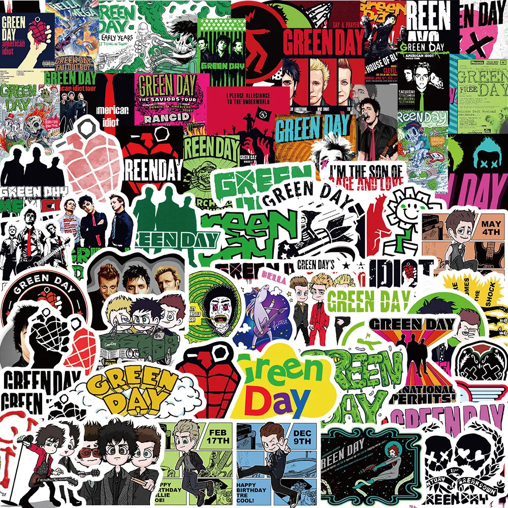 100Pcs Green Day Rock Band Stickers PVC Waterproof For Guitar Luggage Notebook DIY Decor Papery Pop Store