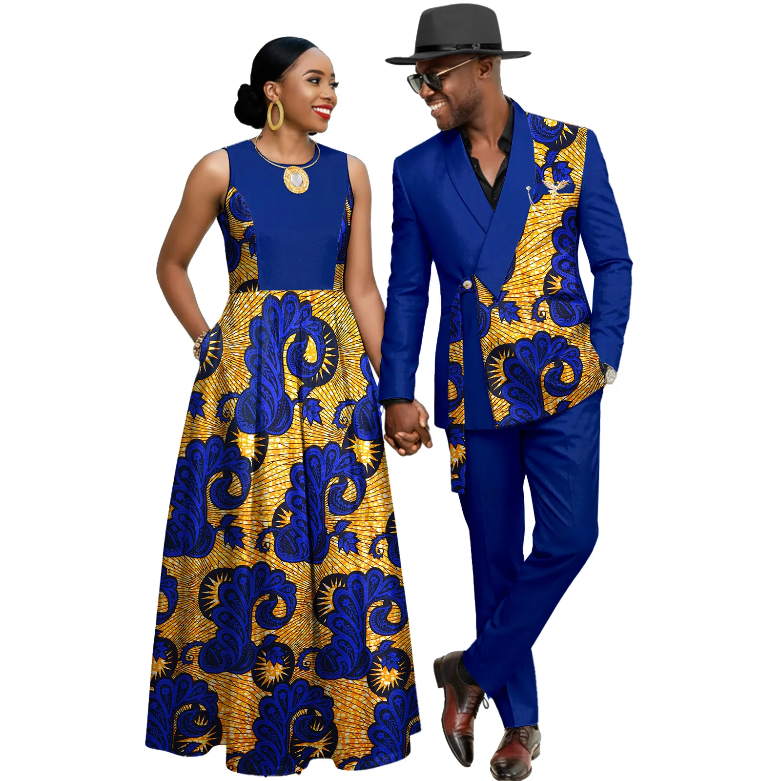 

African Couple's Outfit Matching Set Women Ankara Formal Turkey Dress Kente Print Cloth or Men Dashiki Outfit Jacket and Pants
