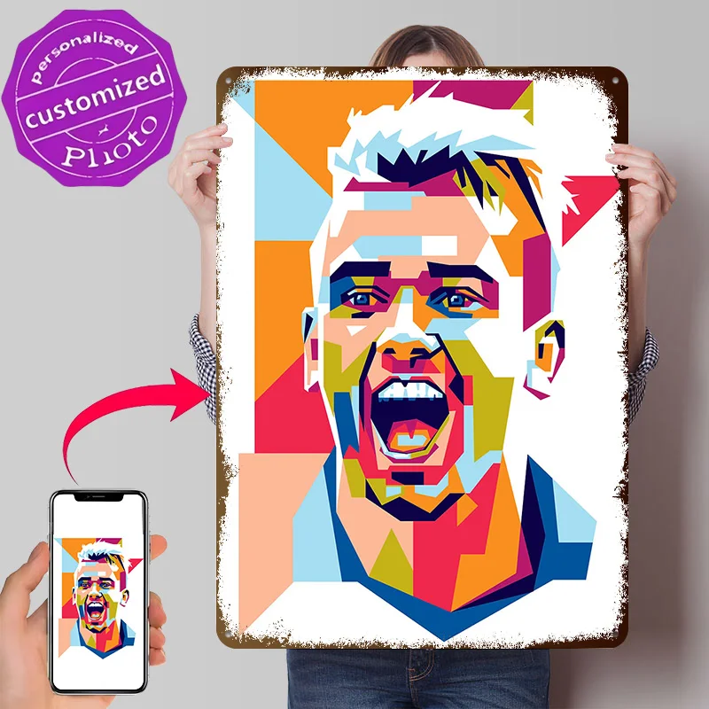 Antoine Griezmann 3D Texture Printed Poster Custom Vintage Metal Tin Plate Sign for Wall Art Modern Home Decoration Gaming House