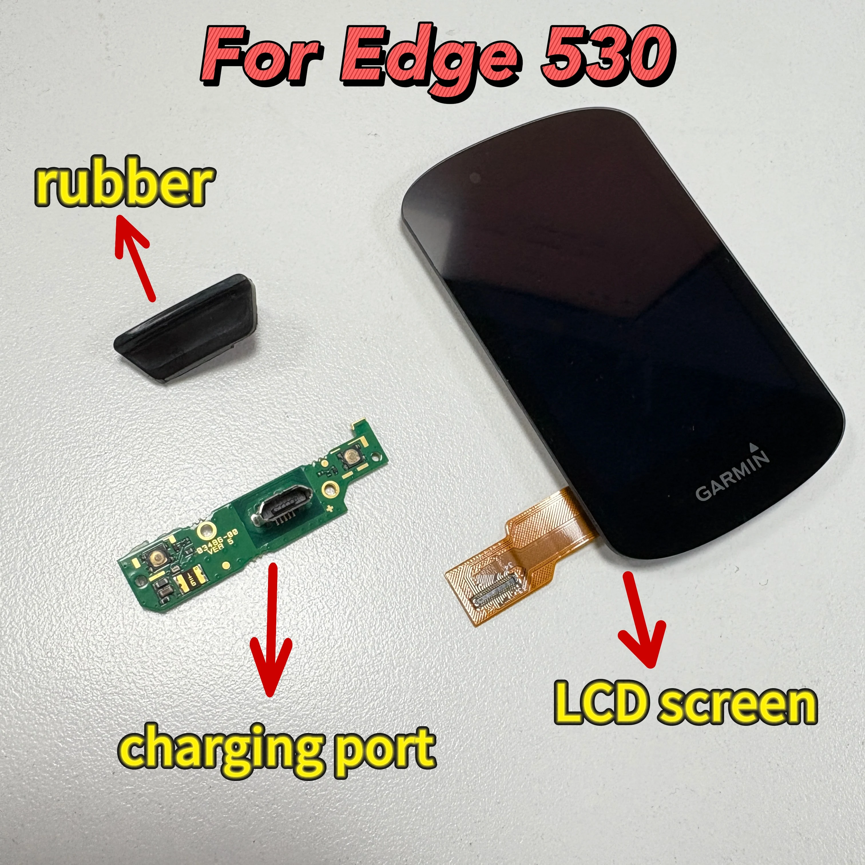 For GARMIN Edge 530 LCD Screen / Rubber Cap / Charging Port Repair Parts Optional Accessories