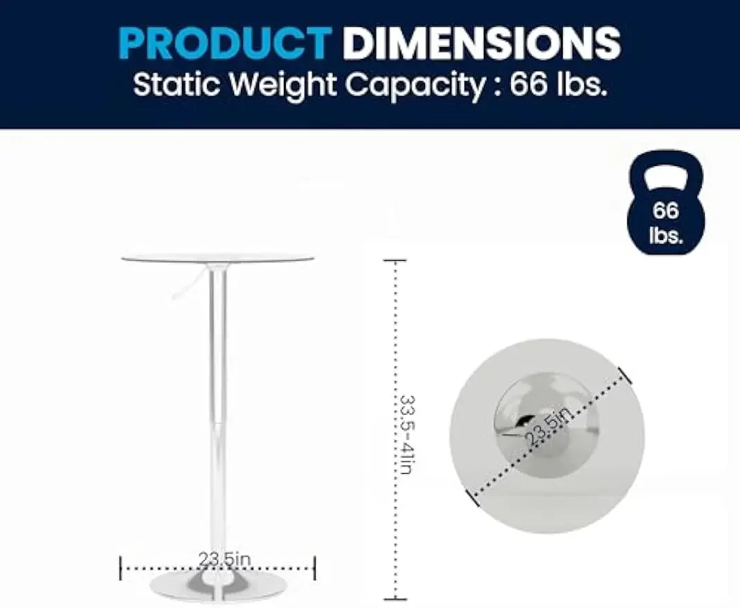 Flash Furniture Chad 23.5'' Round Glass Cocktail Table with Adjustable Height Frame, Bar Height Table for Commercial or Resident