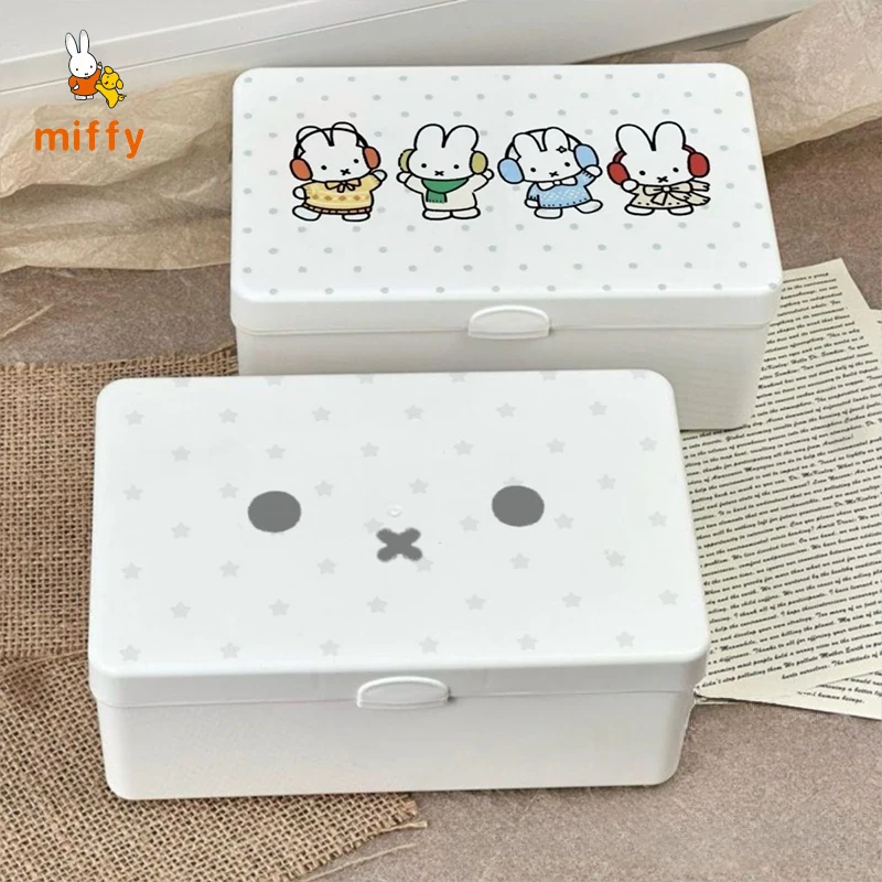 

Kawaii Miffy Storage Box Cartoon Rectangle Storage Basket with Lid Dopamine Home Desktop Decoration Anime Accessories Girls Gift