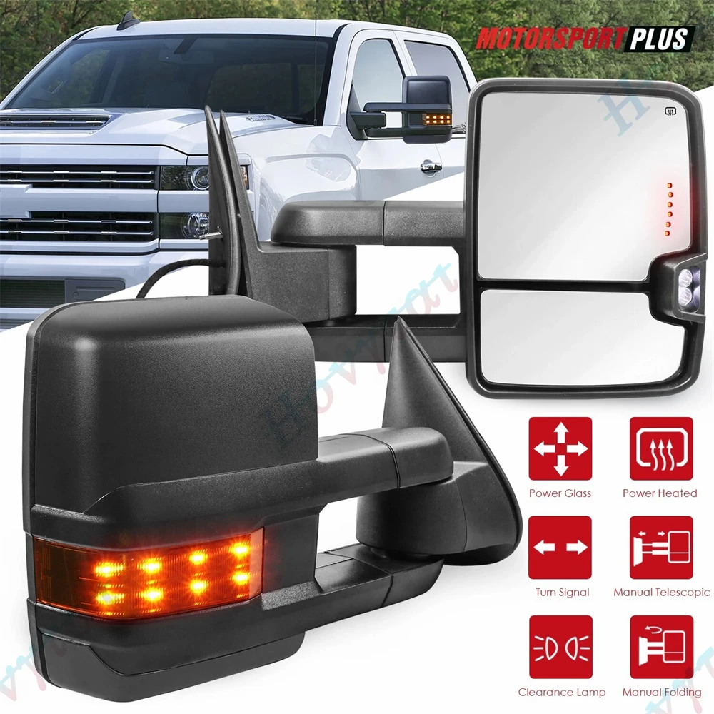 Towing Mirrors For 2007-2014 Chevy Silverado 1500 GMC Yukon 2500 Sierra 1500 Extendable Power Heated  Signal Light Side Mirror
